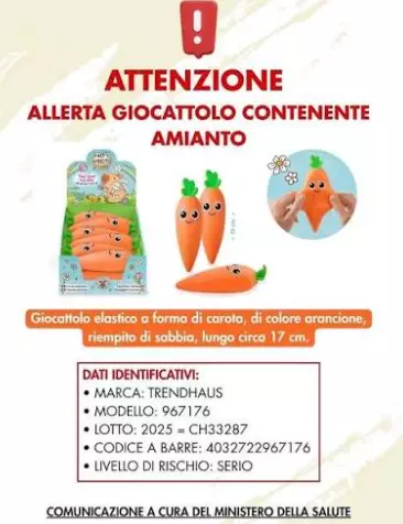 Avviso giocattolo amianto